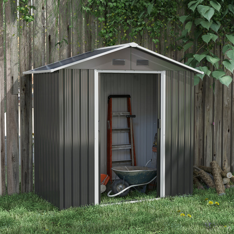 6.5x3.5ft Metal Garden Storage Shed for Outdoor Tool Storage with Double Sliding Doors and 4 Vents, Dark Grey
