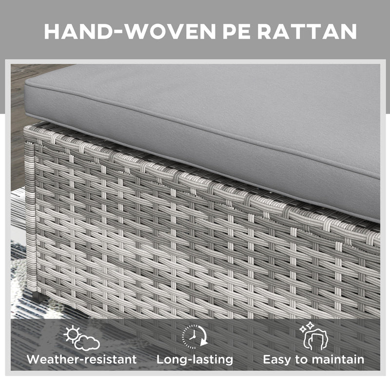Patio PE Rattan Lounger w/ Cushion, 5-Level Reclining Wicker Rattan Sun Lounger w/ Tea Tray, for Poolside, 120kg Weight Capacity, Grey