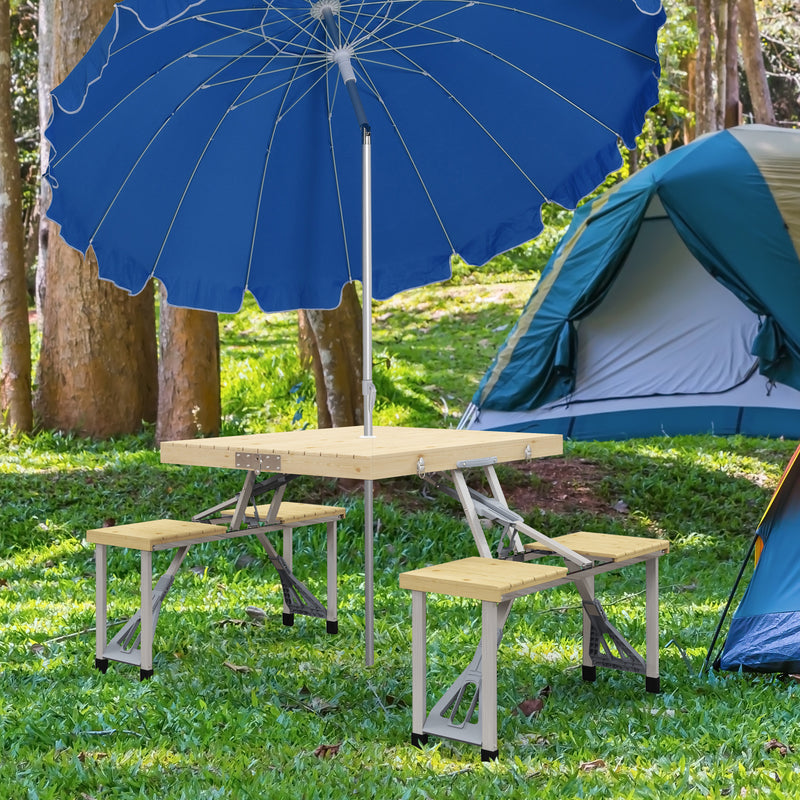 Aluminium Frame Folding Picnic Table, Portable Camping Table and Chairs Set with Umbrella Hole