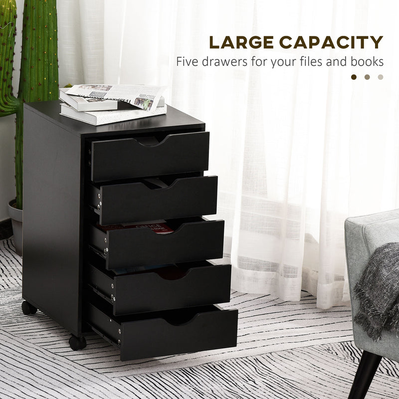 5 Drawer Mobile Filing Cabinet, Vertical File Cabinet, Modern Rolling Printer Stand for Home Office, Black