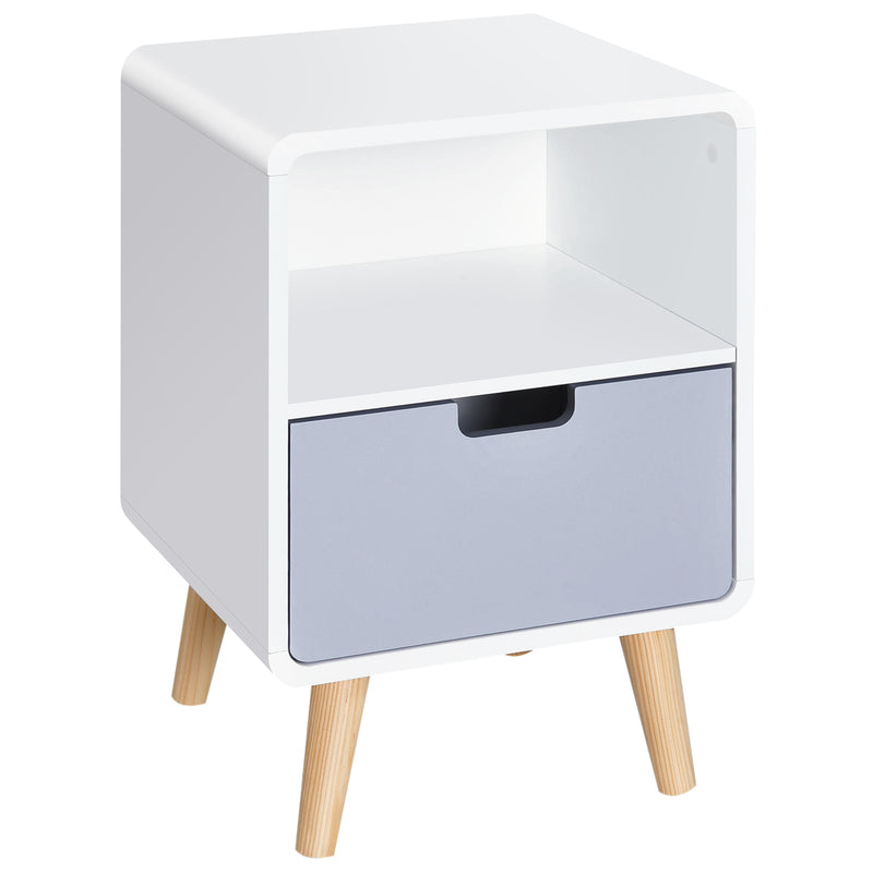 Scandinavian Style Bedside Table, 40Lx38Wx58H cm-White/Grey/Natural Wood Colour
