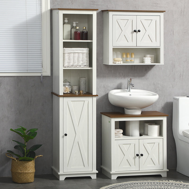 Bathroom Cabinet, Tall Storage Cabinet with Door and Adjustable Shelves, 39.5 x 30 x 160 cm, White