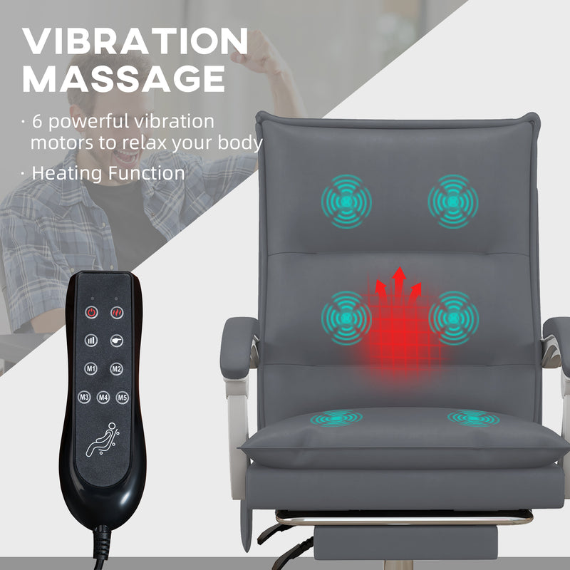 Vibration Massage Office Chair w/ Heat, Faux Leather Computer Chair w/ Footrest, Armrest, Reclining Back, Double-tier Padding, Grey