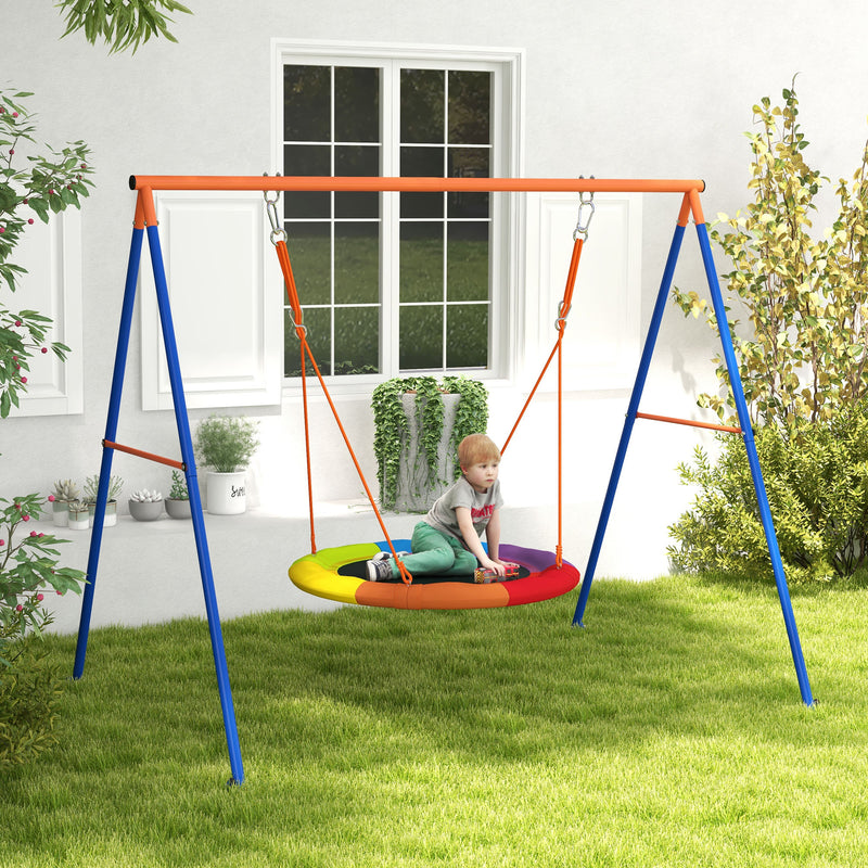 Metal Kids Swing Set Nest Swing Seat with A-Frame Structure for Outdoor Use Multicoloured