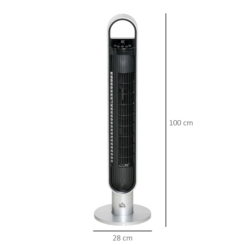 Oscillating Tower Fan for Bedroom with Anion, 3 Speed, 12h Timer, LED Sensor Panel, Remote Controller, 39", Silver