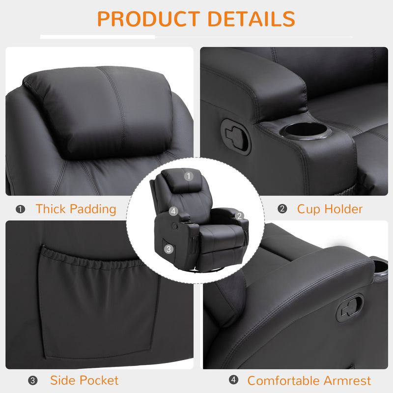 Recliner Sofa Chair PU Leather Armchair Cinema Massage Chair Swivel Nursing Gaming Chair Black