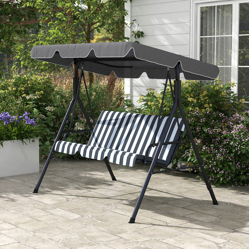 3-Seat Swing Chair Garden Swing Seat with Adjustable Canopy for Patio, Grey and White