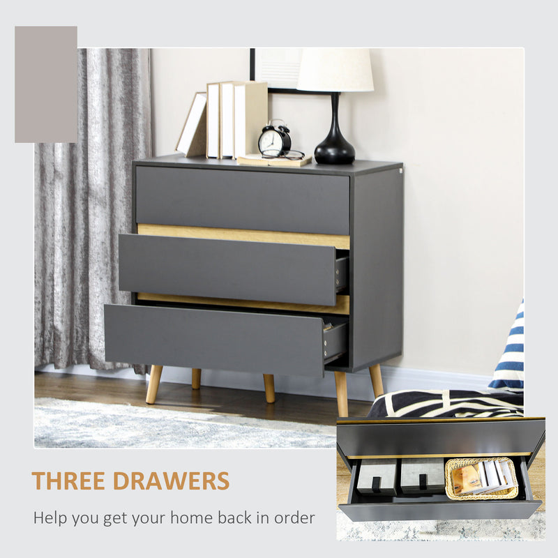 Drawer Chest, 3-Drawer Storage Organiser for Bedroom, Living Room, 80cmx40cmx80cm, Dark Grey