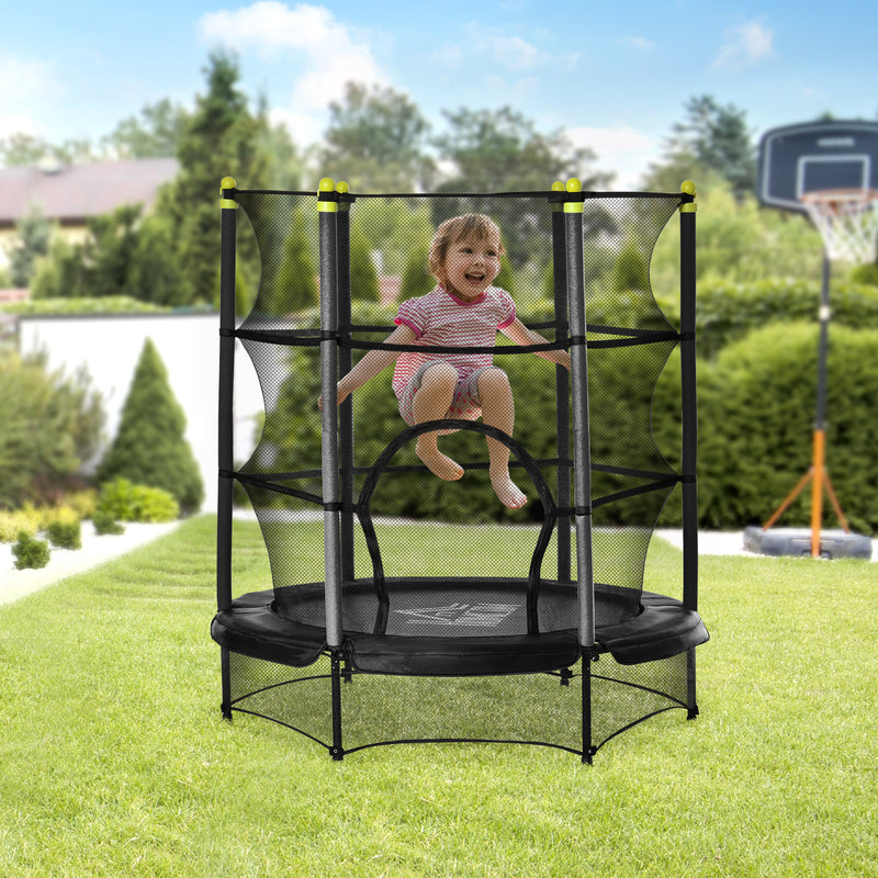 5.2FT Kids Trampoline with Safety Enclosure, Indoor Outdoor Toddler Trampoline for Ages 3-10 Years, Black