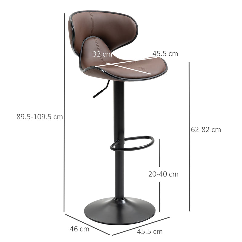 Adjustable Swivel Bar Stools Set of 2, Barstools with Footrest and Backrest, Steel Frame Gas Lift, for Kitchen Counter Dining Room, Brown