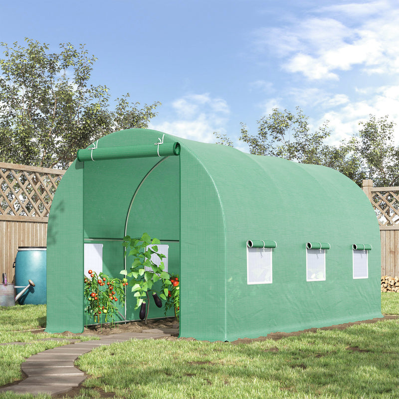 4.5m x 2m x 2m Walk-in Tunnel Greenhouse Garden Plant Growing House with Door and Ventilation Window, Green
