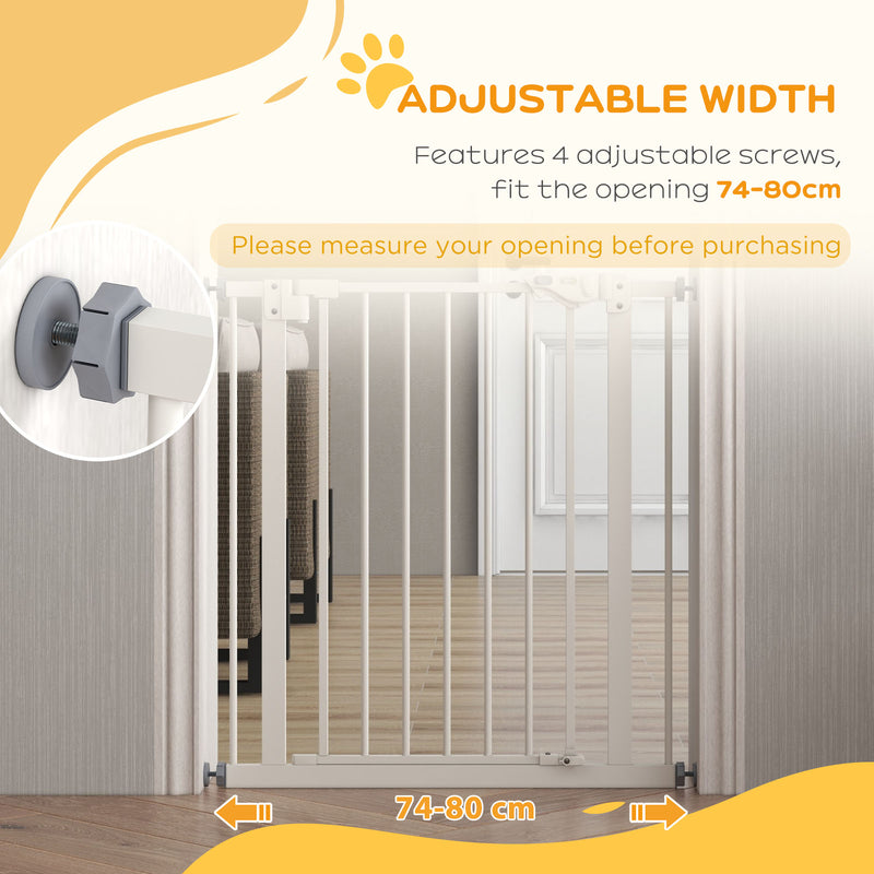 Metal 74-80cm Wide Adjustable Dog Gate White