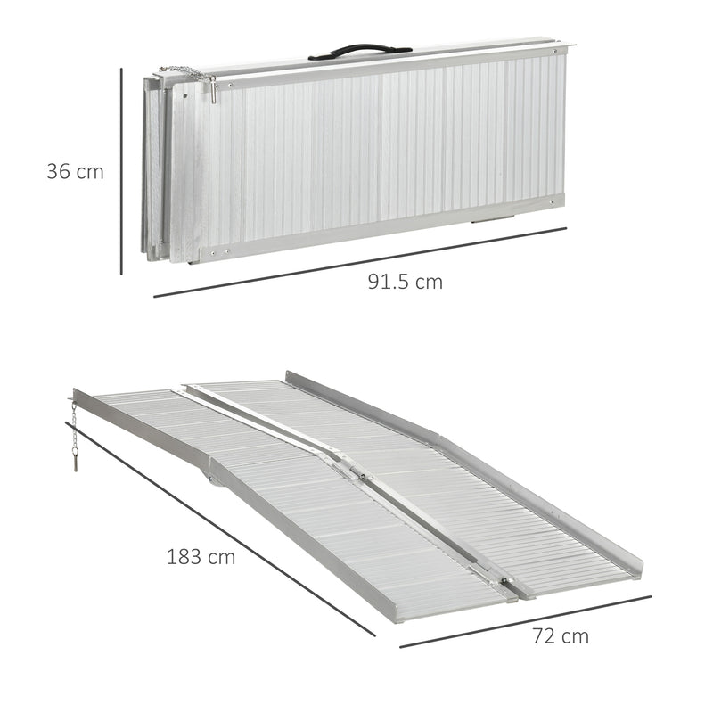 Textured Aluminum Folding Wheelchair Ramp, 183 x 72 cm Portable Threshold Ramp, for Scooter Steps Home Stairs Doorways