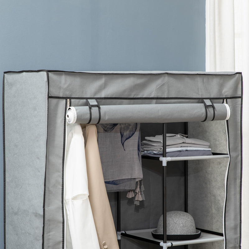 Fabric Wardrobe, Portable Wardrobe with 6 Shelves, 1 Hanging Rail, Foldable Closets, 103 x 43 x 162.5 cm, Light Grey