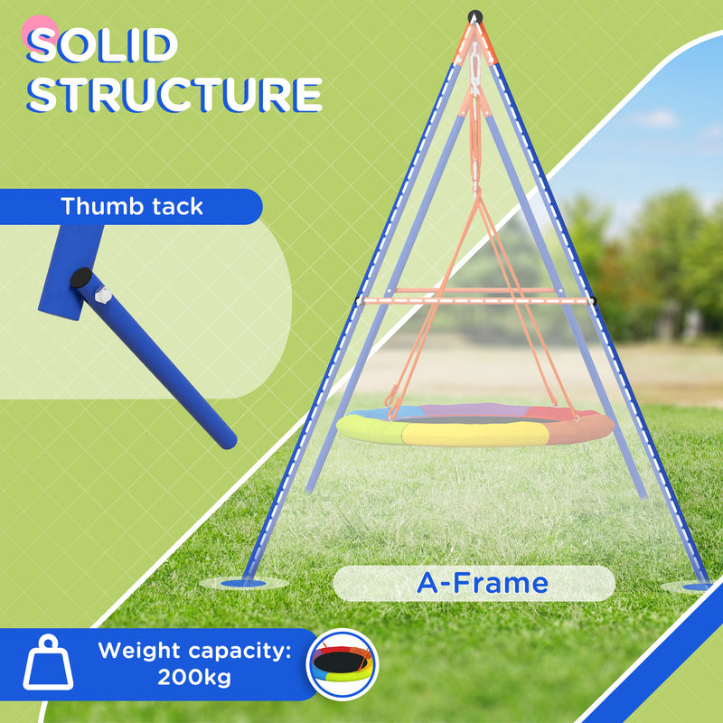 Metal Kids Swing Set Nest Swing Seat with A-Frame Structure for Outdoor Use Multicoloured