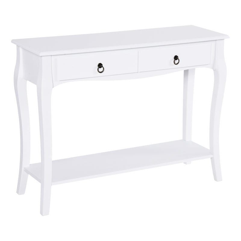 Console Table Modern Sofa Side Desk with Storage Shelves Drawers for Living Room Entryway Bedroom Ivory White
