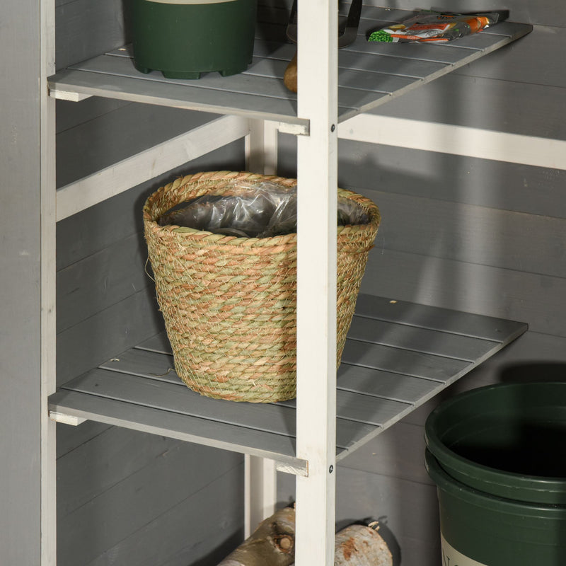 Wooden Garden Storage Shed Fir Wood Tool Cabinet Organiser with Shelves 75L x 56W x115Hcm Grey