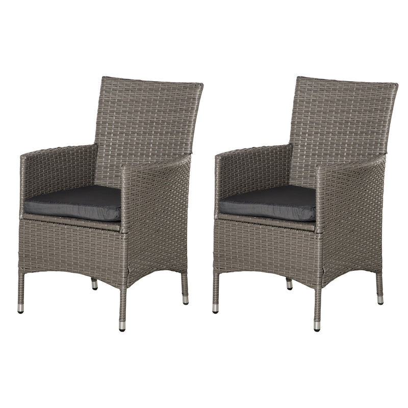 2 Seater Outdoor Rattan Armchair Dining Chair Garden Patio Furniture w/ Armrests Cushions Grey