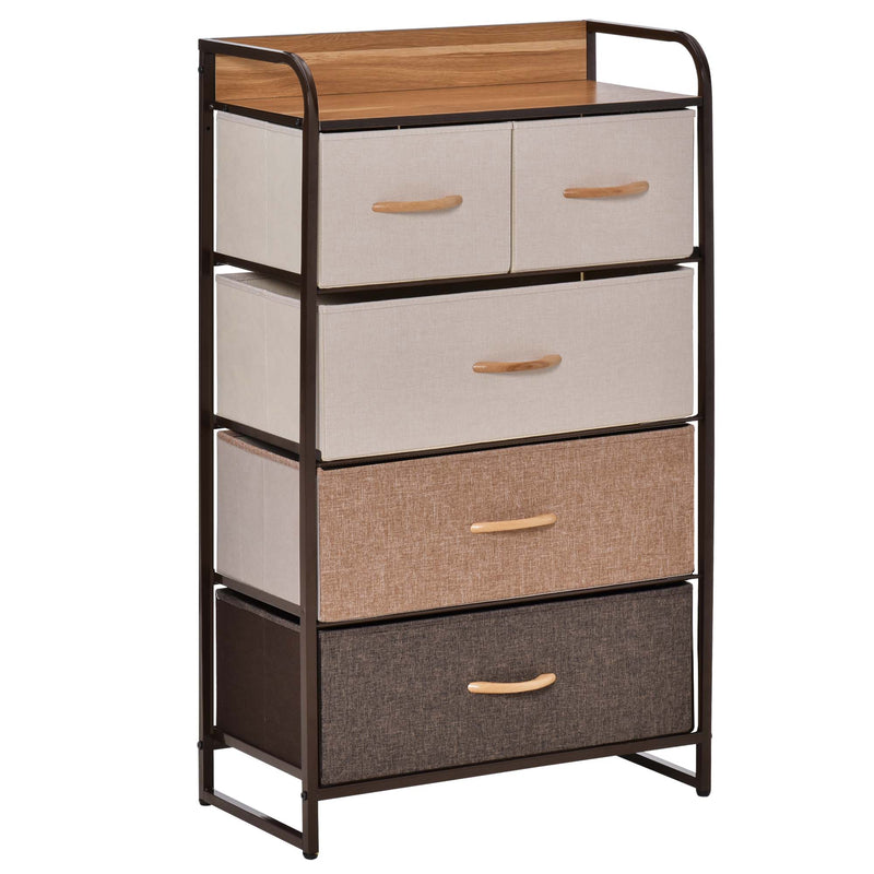 5-Drawer Dresser Tower 3-Tier Storage Organizer with Steel Frame Wooden Top for Bedroom Hallway Closets