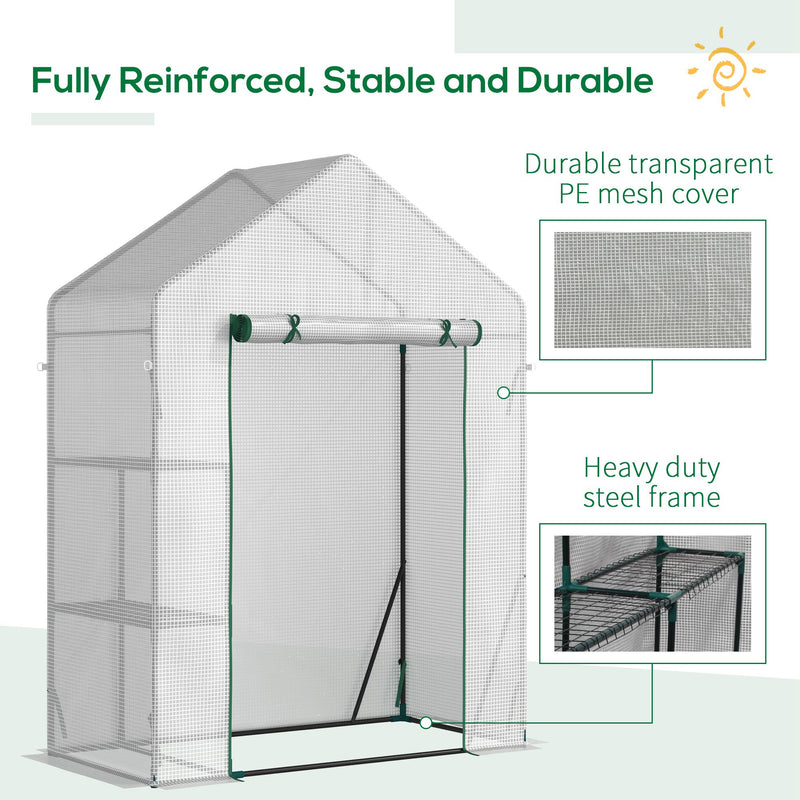 Greenhouse for Outdoor, Portable Gardening Plant Grow House with 2 Tier Shelf, Roll-Up Zippered Door, PE Cover, 143 x 73 x 195cm, Green