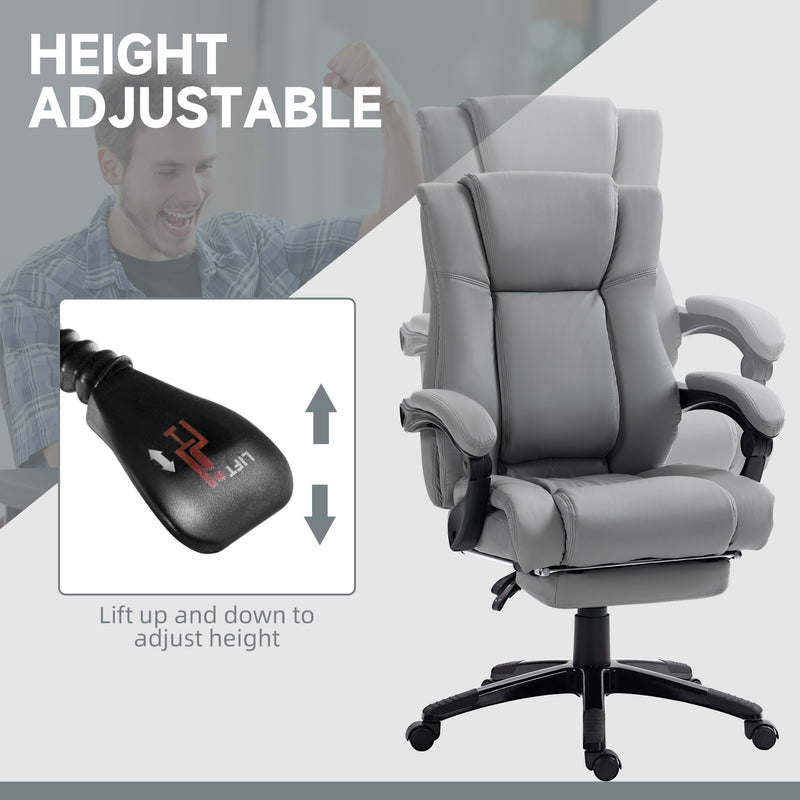 PU Leather Office Chair, Swivel Computer Chair with Footrest, Wheels, Adjustable Height, Grey
