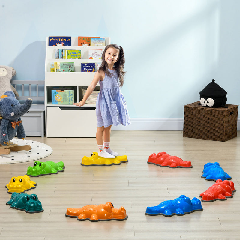 9PCs Kids Stepping Stones, Crocodile Design with Anti-slip Edge Balance River Stones, Indoor Outdoor, Stackable