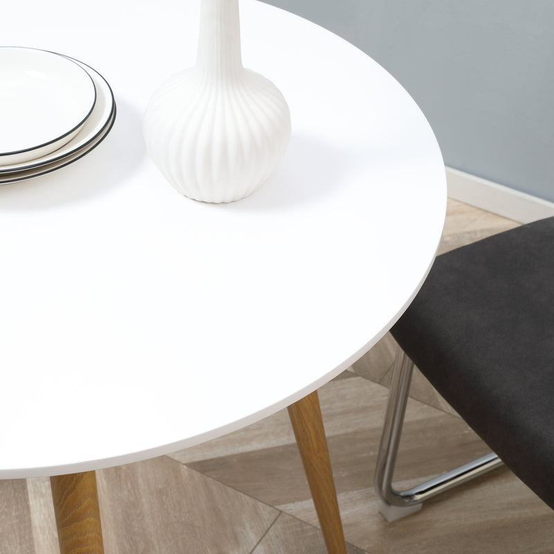 Modern Dining Table for 2 People, Round Kitchen Table, with Matte Top and Metal legs, Dining Room Living Room, White