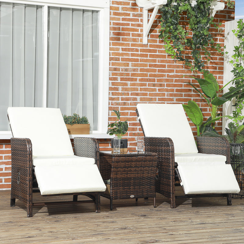 3 Pieces Rattan Bistro Set Balcony Furniture with Cushions, Storage Function - Mixed-Brown