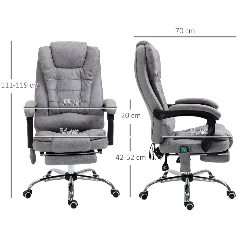 Heated 6 Points Vibration Massage Executive Office Chair Adjustable Swivel Ergonomic High Back Desk Chair Recliner with Footrest Grey