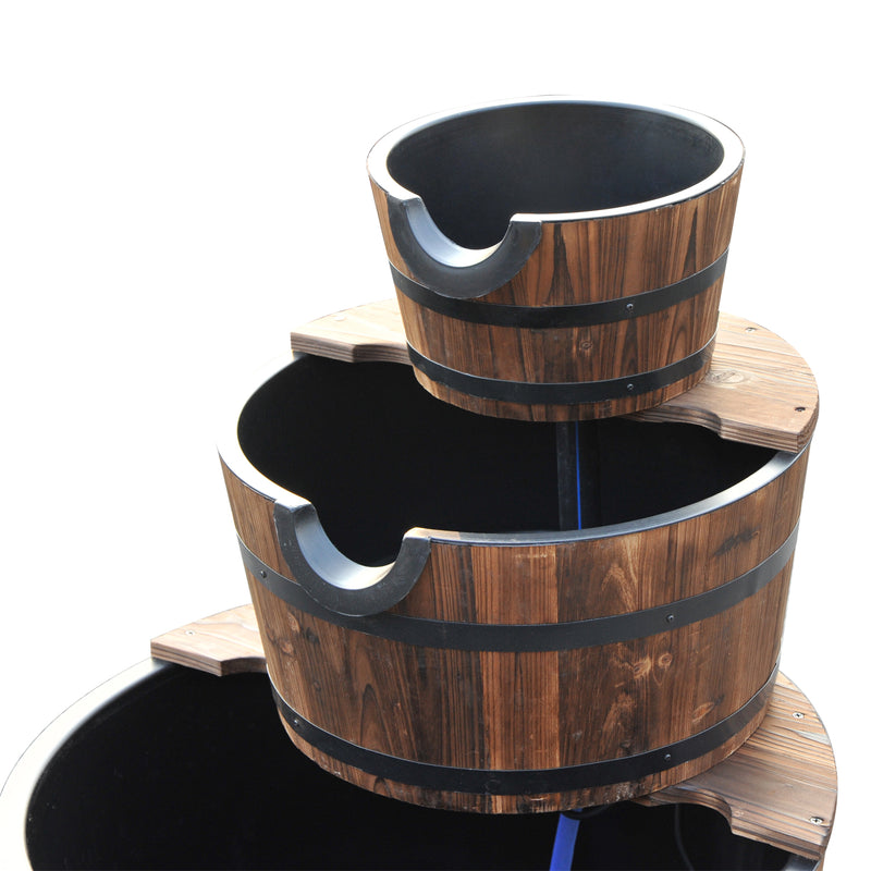 Wooden Water Pump Fountain Cascading Feature Barrel Garden Deck (3 Tier)