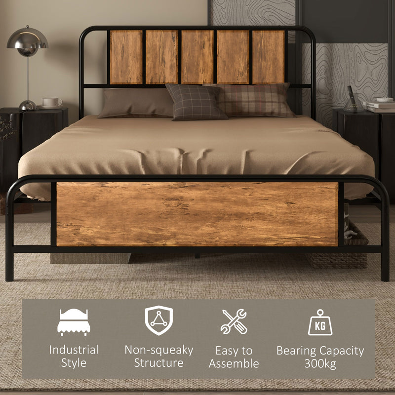 Industrial Style Double Bed Frame with Curved Headboard & Footboard