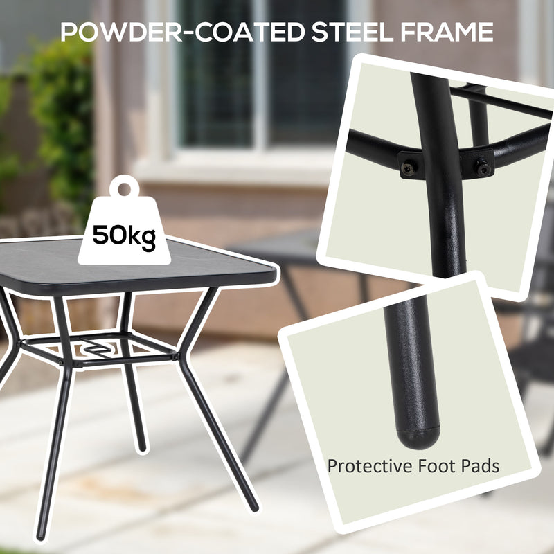 Square Outdoor Table, Patio Bistro Coffee Table with Faux-marbled Top and 42mm Umbrella Hole for Garden