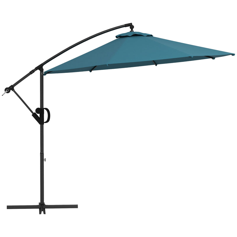 3(m) Cantilever Parasol with Cross Base, Banana Parasol with Crank Handle, Tilt and 8 Ribs, Round Hanging Patio Umbrella for Outdoor Pool, Garden, Balcony, Blue