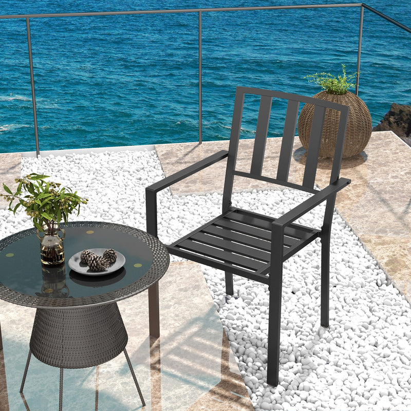 4 PCs Patio Dining Chairs with Metal Slatted Design, Black