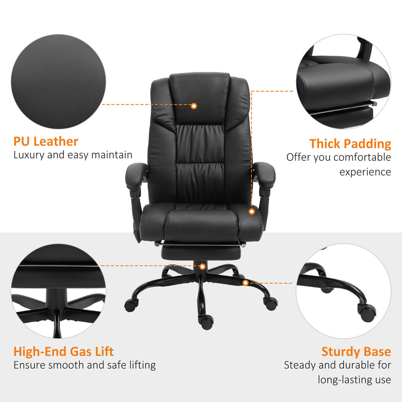 6-Point PU Leather Massage Racing Chair Electric Padded Recliner Chair Height Angle Adjustable 5 Wheels w/ Remote Footrest Home Office Black