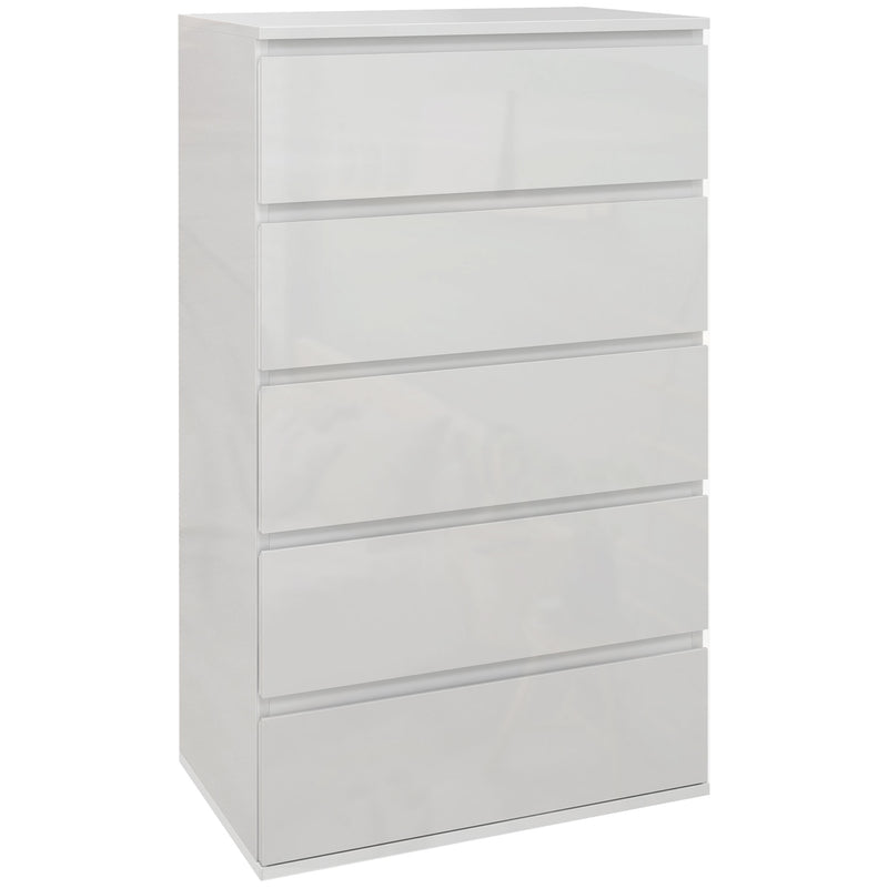 5-Drawer High Gloss Chest of Drawers, Storage Cabinets, Modern Dresser, Storage Drawer Unit for Bedroom, White