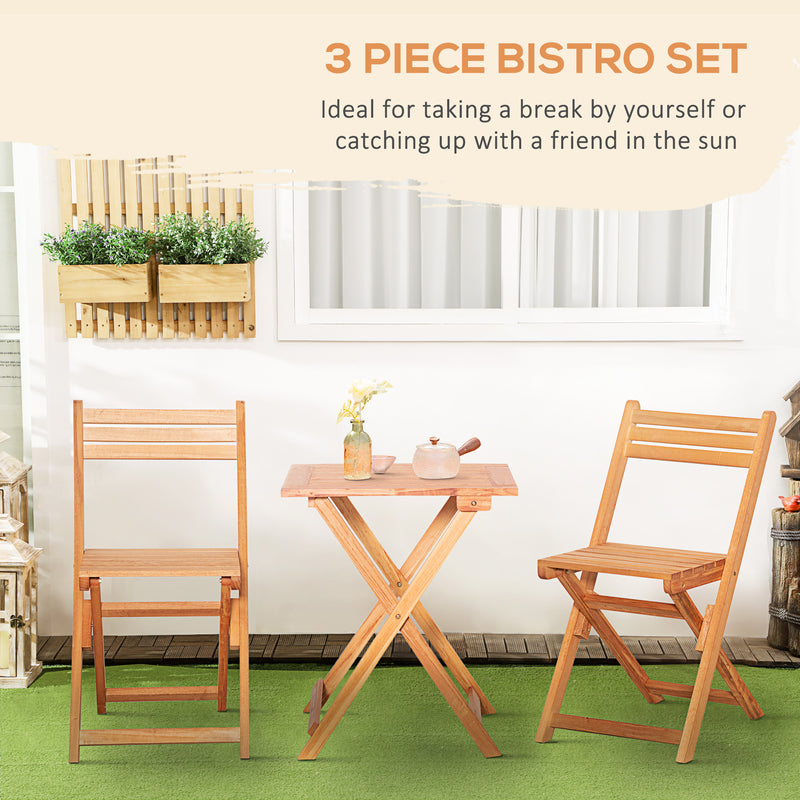 3 Piece Garden Bistro Set, Folding Outdoor Chairs and Table Set, Wooden Patio Dining Furniture for Poolside, Balcony, Teak