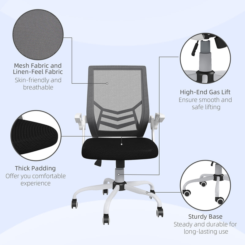 Mesh Office Chair, Computer Desk Chair with Flip-up Armrests, Lumbar Back Support and Swivel Wheels, Black