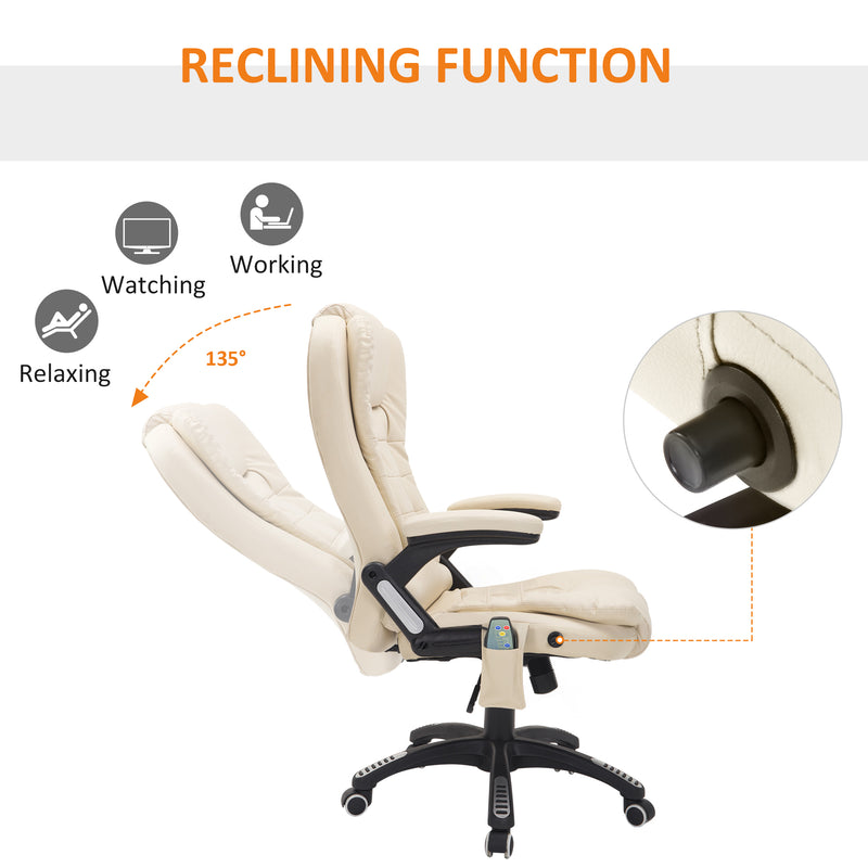 Executive Office Chair with Massage and Heat, High Back PU Leather Massage Office Chair With Tilt and Reclining Function, Beige