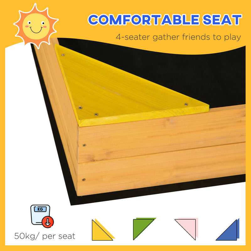 Kids Wooden Sand Pit, Children Sandbox, with Four Seats, Non-Woven Fabric, for Gardens, Playgrounds