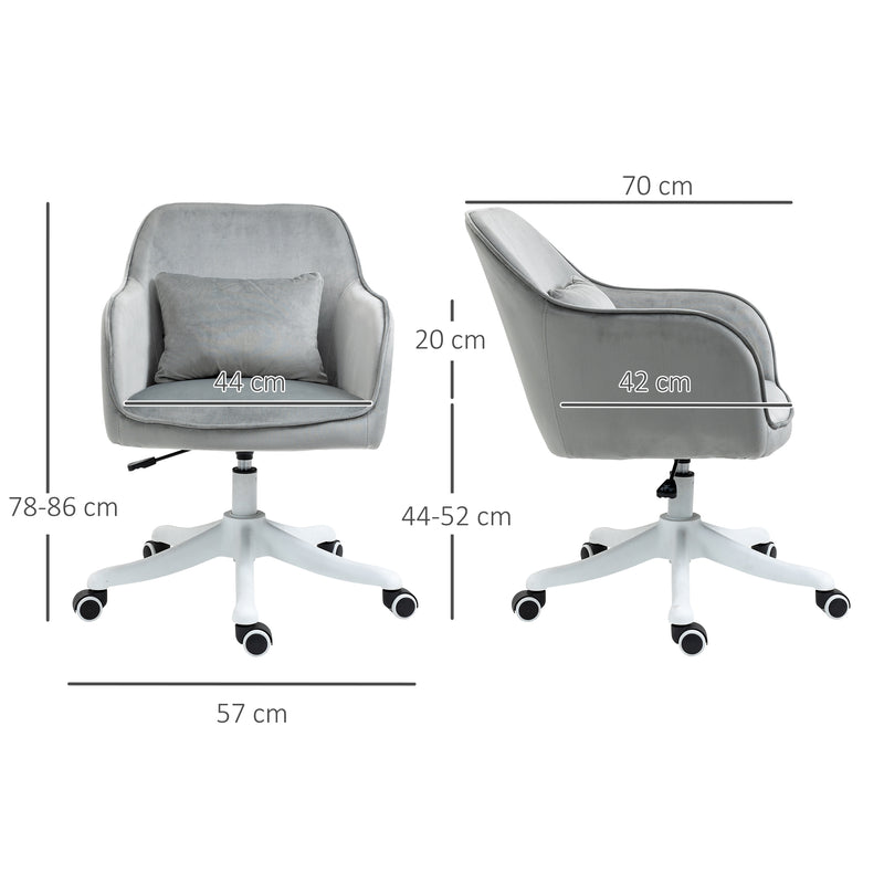 Massage Office Chair Velvet-Feel Chair with Rechargeable Electric Vibration Massage Lumbar Pillow, Wheels, Grey