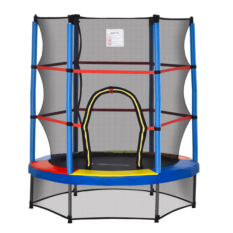 5.2FT/63 Inch Kids Trampoline with Enclosure Net Steel Frame Indoor Round Bouncer Rebounder Age 3 to 6 Years Old Multi-color