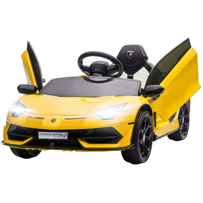 Lamborghini Licensed 12V Kids Electric Car w/ Butterfly Doors, Easy Transport Remote, Music, Horn, Suspension - Yellow