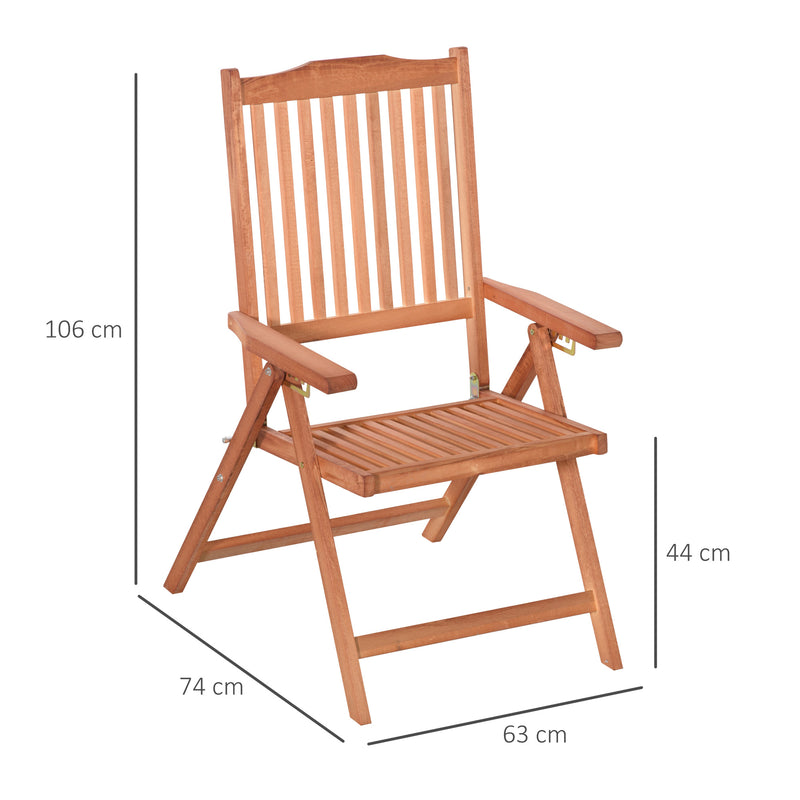 Outdoor Garden Folding Dining Chair Patio Armchair Acacia Wood 5-Position Adjustable Recliner Reclining Seat