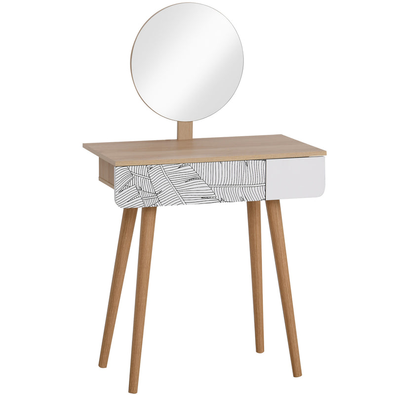 Dressing Table with Drawer and Mirror height adjustable Wooden Oak Color Bedroom Dressing Room Elegant and Durable