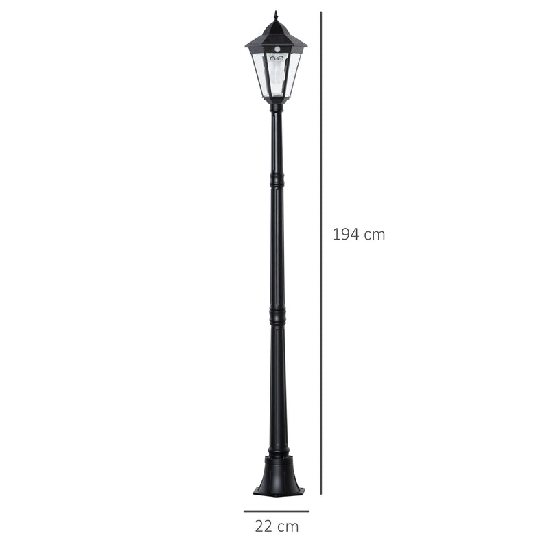 1.9M Garden Lamp Post Light, IP44 Outdoor LED Solar Powered Lantern Lamp with Aluminium Frame for Patio, Pathway and Walkway, Black