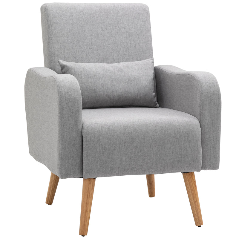 Accent Chair, Linen-Touch Armchair, Upholstered Leisure Lounge Sofa, Club Chair with Wooden Frame, Grey