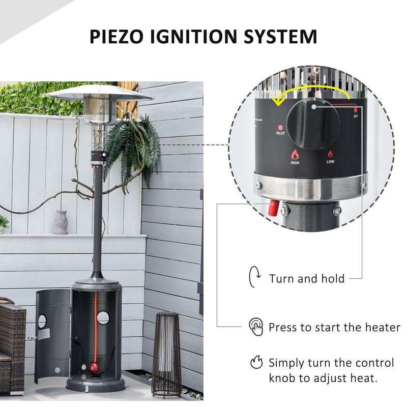 12.5KW Outdoor Gas Patio Heater Freestanding Propane Heater with Wheels, Dust Cover, Regulator and Hose, Charcoal Grey