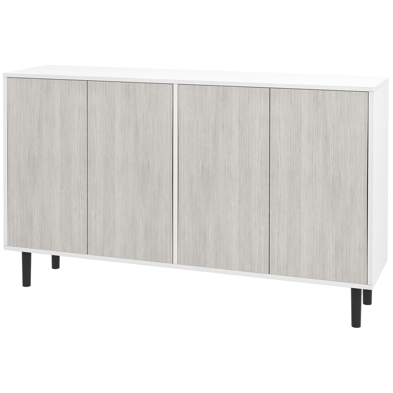 Kitchen Sideboard Storage Cabinet for Living Room with Adjustable Shelves 4 Doors and Pine Wood Legs White