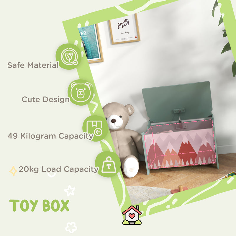 Toy Box for Girls Boys, Kids Toy Chest with Lid Safety Hinge, Cute Animal Design, Green